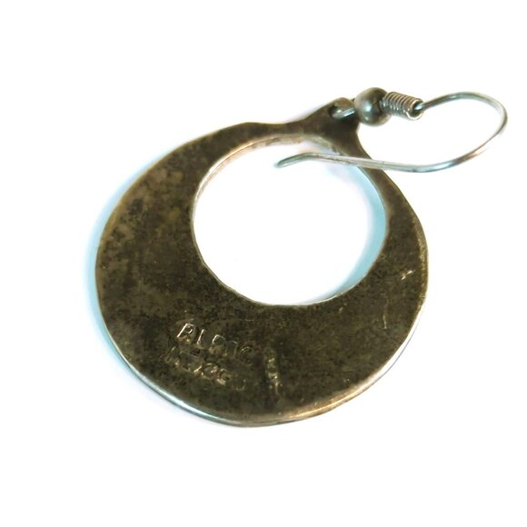 Vintage Alpaca Silver Abalone & Black Enamel Crescent Drop Earrings - Picture 4 of 5